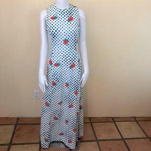 1970’s vintage Poppies and Polka Dots maxi Mod Glam Polka Dot Floral Dress SMALL